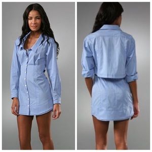 Nanette Lepore Button Down long Sleeve Light Blue Shirt Dress Size 10.